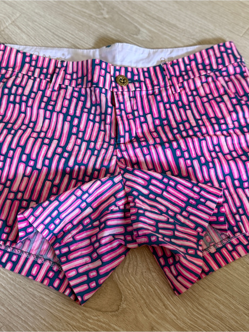 Lilly Pulitzer Pink & Navy Geometric Jean Shorts